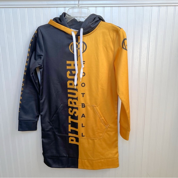 Pittsburgh Steelers Football Black & Yellow Colorblock Hoodie Mini Dress Size XS - Picture 1 of 5